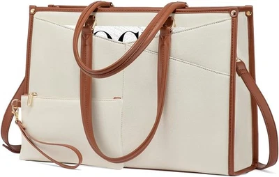 LOVEVOOK Bolso para Laptop para Mujer, 15.6 pulgadas Bolso de Trabajo Marrón Beige  Foto 1 de 4