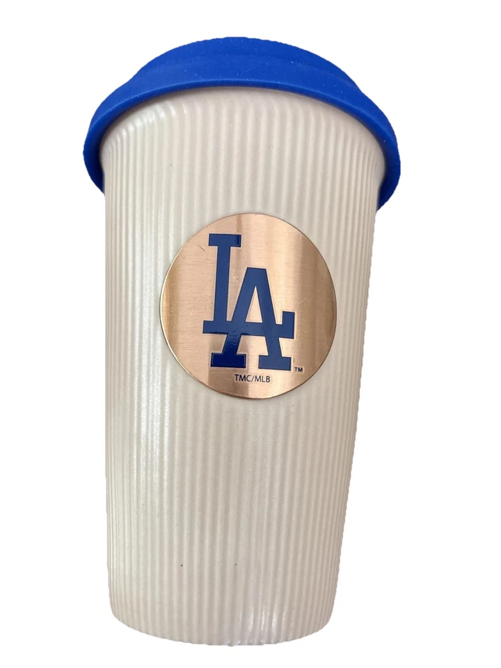 Dodgers barista cup with silicon lid. Set of White & Beige color. - Image 1 of 4