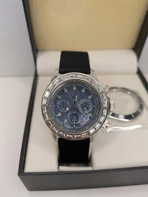 Reloj Gossip Bisel Negro Acento Cristal Redondo Estuche Transparente Correa de Lona Negra Foto 1 de 4