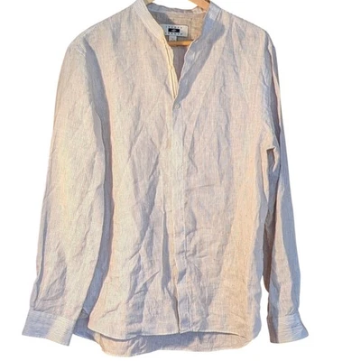 Camisa Joseph Abboud de lino sin cuello a rayas grandes informal de negocios Foto 1 de 4