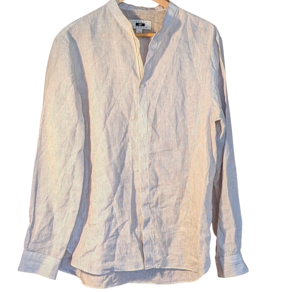 Camisa Joseph Abboud de lino sin cuello a rayas grandes informal de negocios Foto 1 de 4