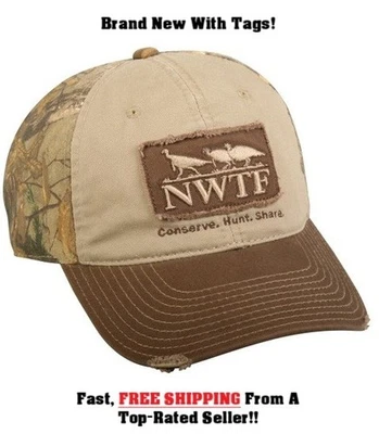 Nuevo con etiquetas Sombrero/Gorra Natl Wild Turkey Fed Caqui/Marrón Realtree Xtra Camuflaje Deshilachado/Usado 25A Foto 1 de 2