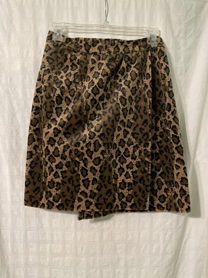 VINTAGE Clio Women’s Cream Brown Leopard Print Wrap Short Skirt Preppy Size 4 — 第 1/4 张图片