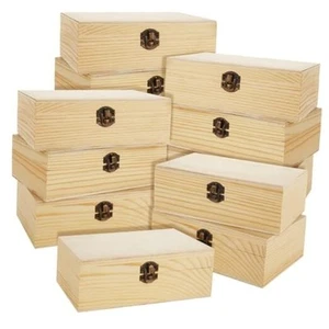 12 Pcs Unfinished Wooden Boxes - 6" 4" 2" Wood Craft Boxes with Hinged Lid, - Picture 1 of 8