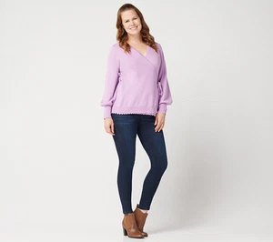 Isaac Mizrahi Damen Faux Wickel Baumwolle-Rayon Pullover, Lila Hyazinthe, XXS - Bild 1 von 5