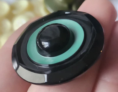 Superbe et gros bouton ancien en verre noir pied métal 3,4 cm ref 961 - Photo 1/4