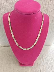 Two Toned Sterling Silver Herringbone necklace FAS 18 In Made In Italy - Picture 1 of 6