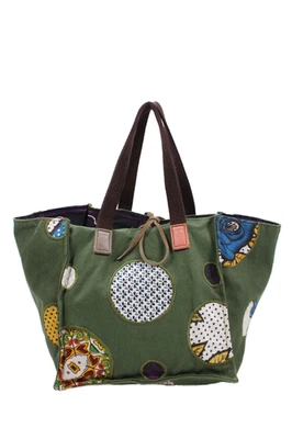 Carmina Campus Womens Geometric Print Tied Tote Handbag Green - Image 1 of 4