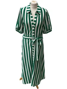 Boden Striped Shirt Dress Green White Midi Cotton Blend Size UK 14 1 RVB001 - Picture 1 of 8