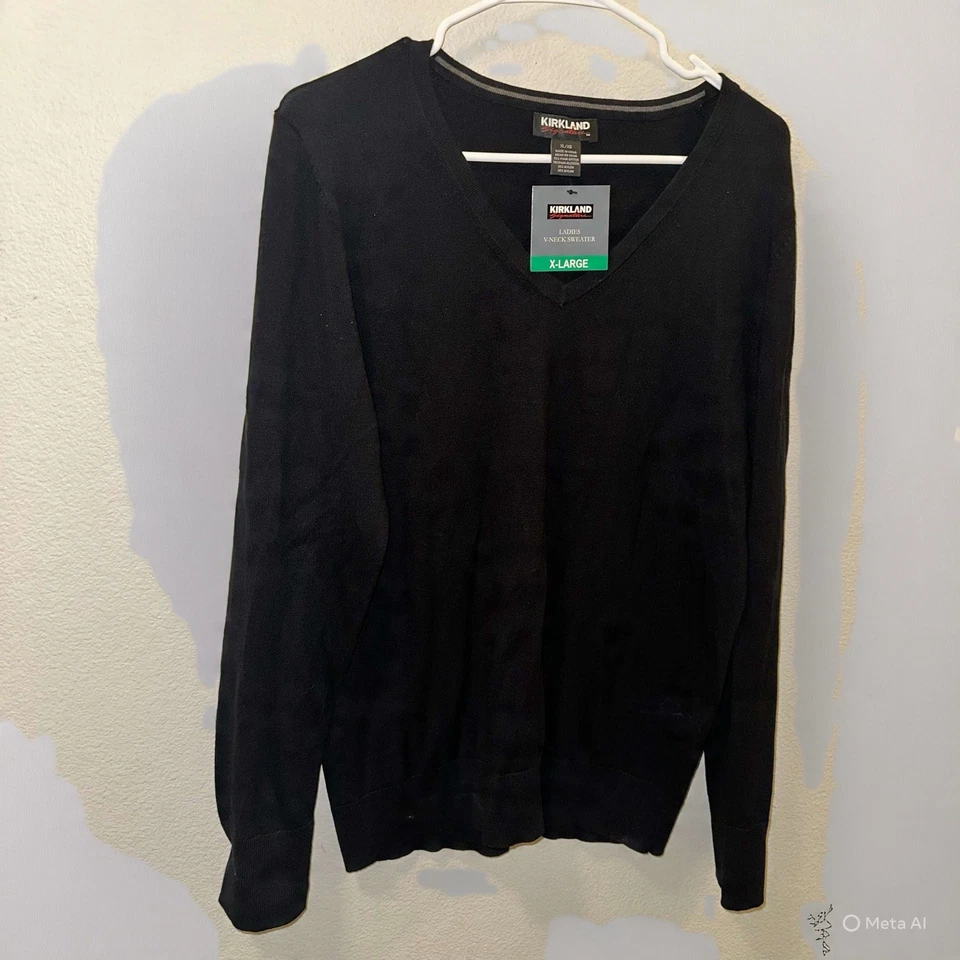 Suéter Kirkland Signature para mujer negro mezcla de algodón cuello en V talla XL Foto 1 de 4
