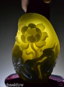 Fine Hetian Celadon Nephrite Jade Waterfowl Lotus Statue - Picture 1 of 12