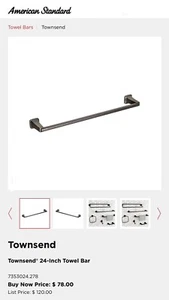 AMER/STANDARD “TOWNSEND” TOWEL BAR “LEGACY BRONZE” #7353024.278 FOR BATH,C-pics - Picture 1 of 3