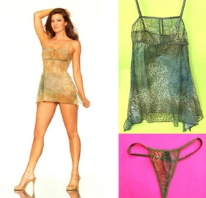 Nuevo JUEGO DE BRAGAS DE MALLA DE FANTASÍA BABYDOLL CUERDA EN G, M,L,XL, leopardo de la selva - Imagen 1 de 4
