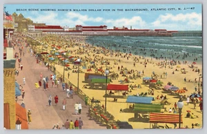 Postal escena de playa mostrando Hamid's Pier - Atlantic City, Jersey - Imagen 1 de 3
