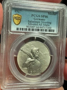 1927 Medal PCGS SP 66 Germany Salzelmen Shooting Silvered AE Matte Coin - Picture 1 of 3