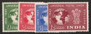 1949 India Sc# 223-26 - 75 Anniv. Universal Postal Union. Asoka Pillar. MH Cv$27 - Picture 1 of 1