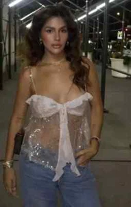 ZARA NEW WOMAN STRAPPY SEQUINNED CAMISOLE TOP FRILLS BEIGE PINK L REF. 8884/887 - Imagen 1 de 5