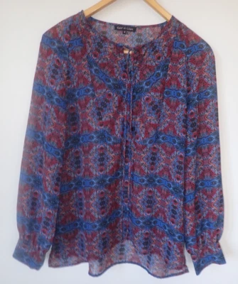 Violet Claire Tunic Top Women M Tie Henley Lightweight Long Sleeve tribal Boho - Image 1 of 4