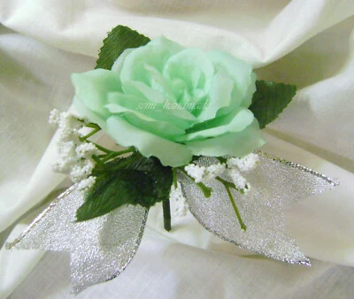 Mint*Wrist*Pin*corsage*Boutonniere*with silver ribbon*Prom*Wedding*Quinceanera - Image 1 of 2