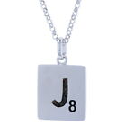 NEUF pendentif et collier chaîne lettre Scrabble "J" argent sterling 925 chaîne 18"
