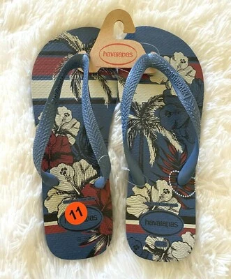 Мужские сандалии-шлепанцы Havaianas синий цветочный тропический дизайн размер 11 - Изображение 1 из 4