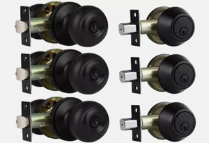 3 Pack Keyed Entry Door Knobs & Single Cylinder Deadbolt Lock Combo Set - Picture 1 of 1