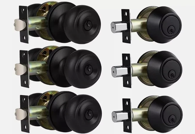 LOCK & LOCK 3 Pack Keyed Entry Door Knobs & Single Cylinder Deadbolt Lock Combo Set
