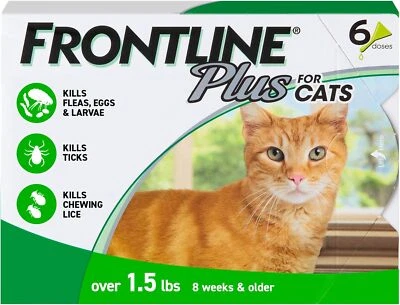 FRONTLINE Plus Flea and Tick Treatment for Cats and Kittens 8 Weeks ..+ 6 Doses