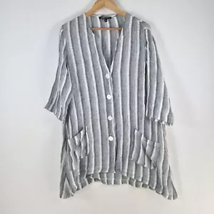 Swish womens tunic blouse shirt 14 white grey striped 3/4 sleeve linen 095664 - Picture 1 of 9