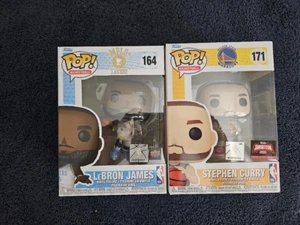 Funko Pop! Basketball Lakers LeBRON JAMES #164 and GSW STEPHEN CURRY #171, New - Picture 1 of 6