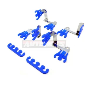 Universal Blue & Chrome Spark Plug Wire Loom Divider Separator 7 8 8.8 9mm Chevy - Foto 1 di 2