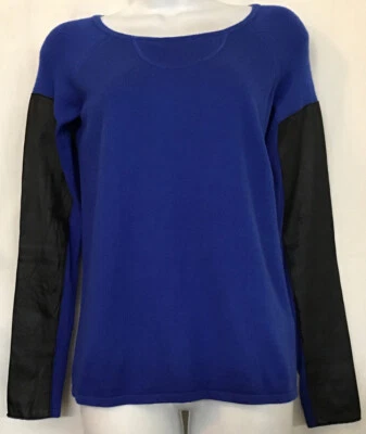 Suéter aiko azul royal gola de barco acabamento de couro manga mistura de cashmere tamanho XS - Imagem 1 de 4