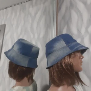 Denim patchwork hat, Boho jean hat in street fashion style, Blue bucket hat - Picture 1 of 11