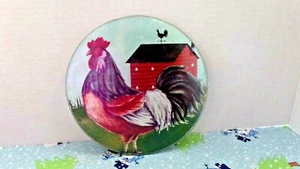  ROOSTER & FARM GLASS CUTTING BOARD~8" ROUND - Picture 1 of 9