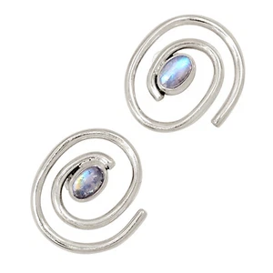 Natural Rainbow Moonstone - India 925 Silver Earrings Stud Jewelry ALLE-18288 - Picture 1 of 1