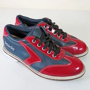 Bowlio Leather Tinpin Bowling Shoes with Leather Sole Red Blue & White Size UK 8 - Picture 1 of 11