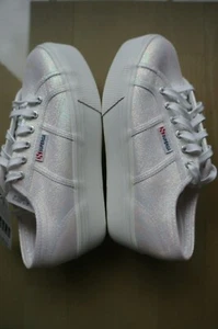 SUPERGA Damen Schuhe Größe 40 Weiß-Silber Plateau - NEU - mit Etikett - Bild 1 von 10