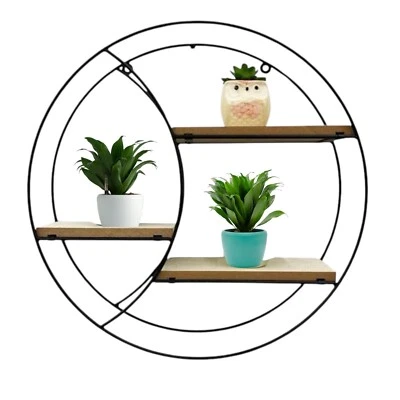 SCAFFALE MENSOLA DA PARETE ROTONDA IN METALLO RIPIANI IN LEGNO LIBRERIA MENSOLE - Immagine 1 di 4