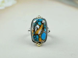 Oyster Copper Turquoise Gemstone 925 Sterling Silver Handmade Ring All Size - Picture 1 of 6