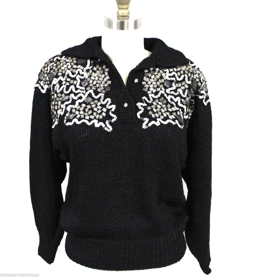Suéter Nannell De Colección Años 80 M Negro Lentejuelas Cuentas Corneta Bling Nuevo Sin Etiquetas Hombro Grande Foto 1 de 4