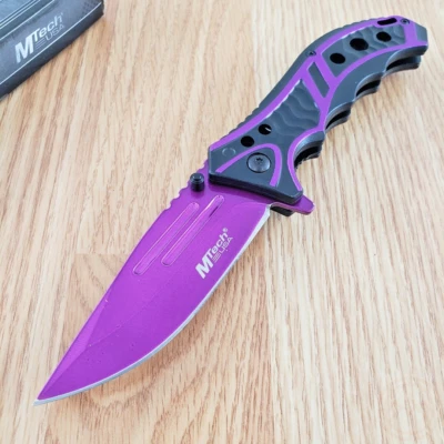 MTech Assisted Folding Knife 3.63" Purple Stainless Steel Blade Aluminum Handle - Image 1 of 4
