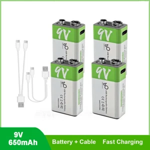 Set 9 V Wiederaufladbare Batterien USB Lithium Ion 1,5 V Schnellladegerät Typ C Kabel Neu - Bild 1 von 23