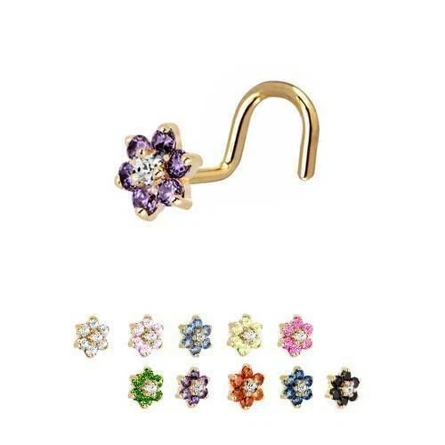Anillo Tornillo Nariz Oro Amarillo 14KT Flor 4.5mm Circonita cúbica Elige tu Color 18G 20G 22G Foto 1 de 1