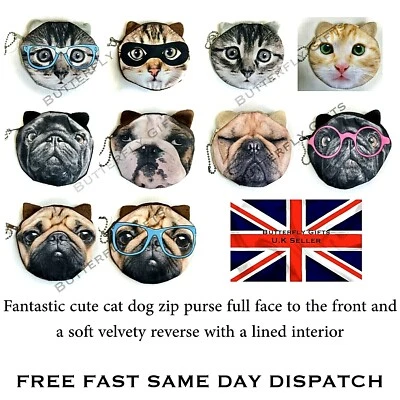 PUCKATOR Cartera de monedas gato perro con orejas idea de regalo lindo pug, perro, jengibre gato pug en vasos