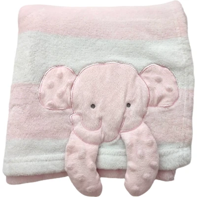 Starting Out 3D Elephant Baby Blanket Pink White Stripe Fleece Girl Minky Dot - Image 1 of 3