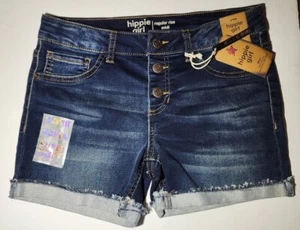 NWT Hippie Girl Shorts Midi Reg Rise Adj Waist Stretch Denim Size 14 - Picture 1 of 2
