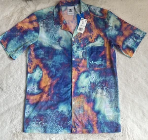 Adidas AOP Mesh Multicolor HT1647 Short Sleeve Button Up Collared Shirt Mens S - Picture 1 of 13