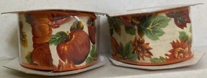 2 Rolls FALL AUTUMN RIBBON 2" New Pumpkins Apples Wired wreath bows Halloween  - Picture 1 of 8