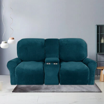 Funda de sofá reclinable de terciopelo elástico con funda para sofá de consola central Foto 1 de 4