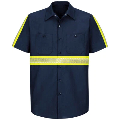 Men Hi Vis Reflective Tape Enhanced Visibility Industrial Work Uniform Shirt - Image 1 of 4
